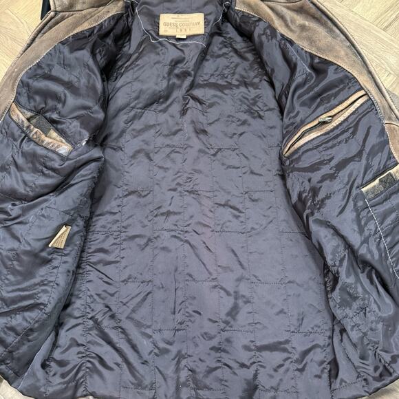 Vintage Guess Leather Bomber Jacket Distressed Suede Brown Men's Size M - Picture 7 of 10